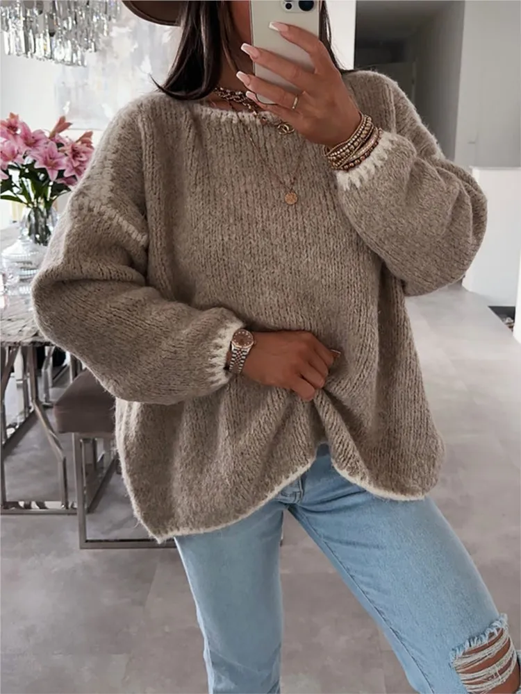 

New Autumn Winter Women's Sweater Solid Color Semi-turtleneck Casual Commuter Style Knit Pullover Loose Sweater Simple All-match