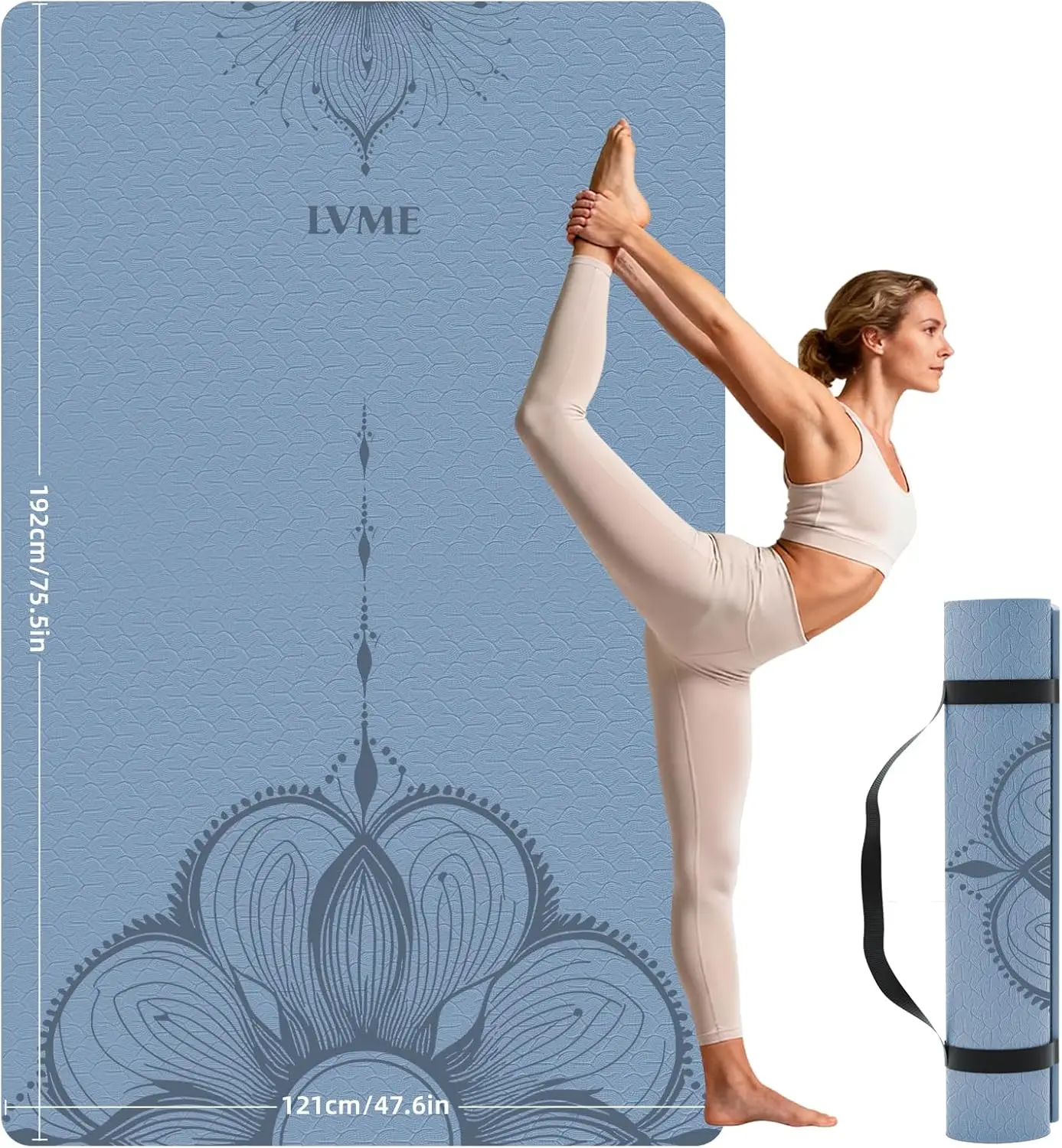 Large Yoga Mat, Extra Wide and Thick Design, 75.5