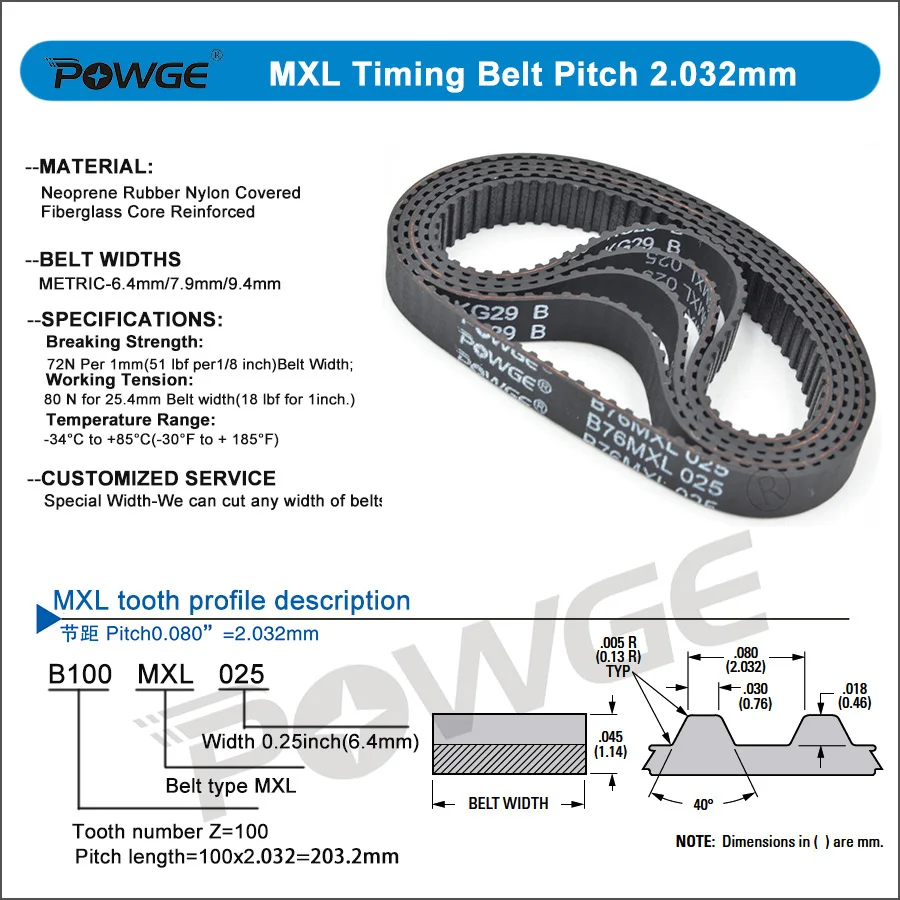 POWGE MXL Zahnriemen B184MXL bis B235MXL Riemenbreite 5-15mm B185 B186 B187 B188 B189 B190 B191 B192 B193 B194 B195 B196 B197 B198 – Detail 6