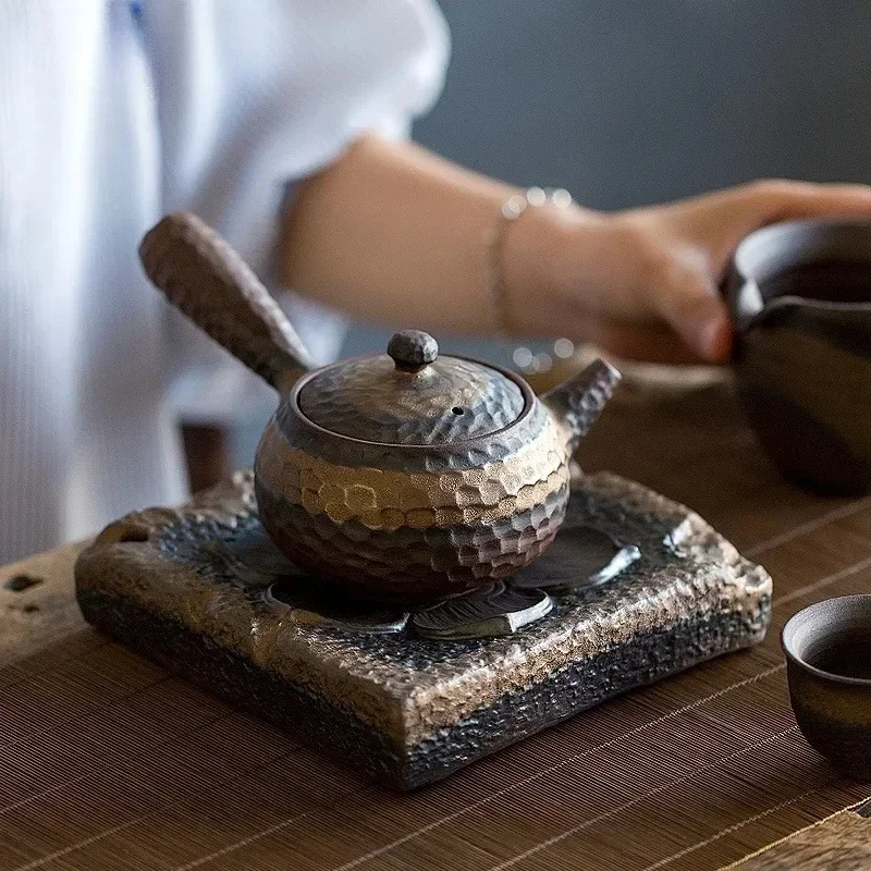 Handmade Stoneware Kiln Baked Tea Pot Holding Teapot Single  Side Handle Pot Kettle Pot China Ceramic