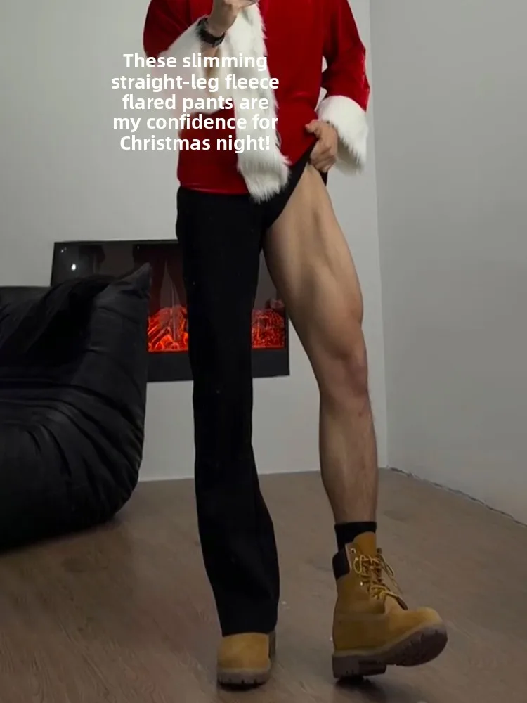 

Bla Fce-Lined Men's Straight Leg Suit Pants Autumn Winter Slimming Trousers Drapey Wide Leg Straight Cut Casual Trousers