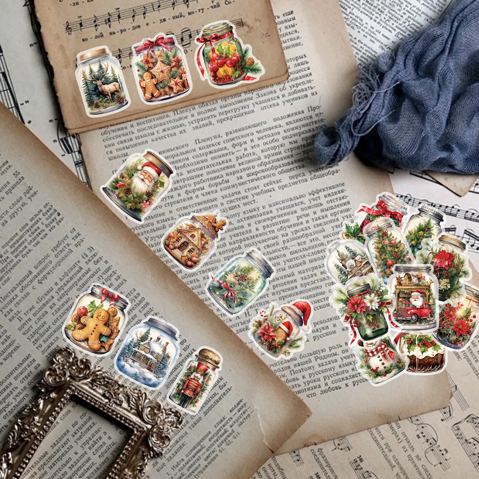 50PCS Weihnachten Flasche Aufkleber Doppel Transparent Handheld Konto Material Telefon Fall Laptop Gepäck Flasche Wasserdichte Aufkleber