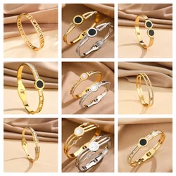 Fashion Classic Hollow Roman Numeral Bracelet Women Men Stainless Steel Unisex Bracelet Luxury Crystal Jewelry Accessories