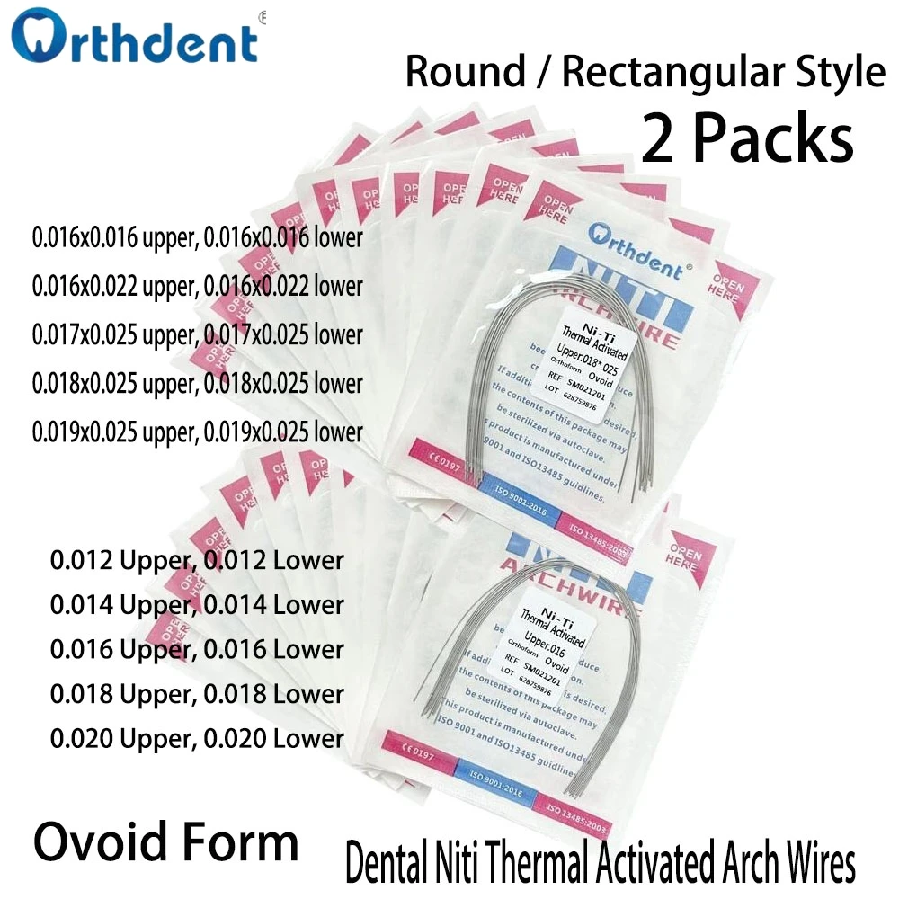 

2 Packs Dental Orthodontic Thermal Activated Archwires Niti Arch Ovoid Forms Wires Round/Rectangular For Dentistry Brackets