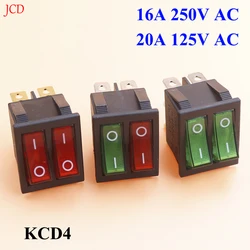 2PCS KCD4 16A 250v 20A 125V AC double pole double gang rocker switch 2 way red copper pin  250v  lamp on off switch with 6 pins