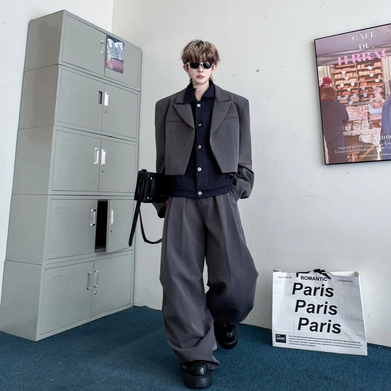 

Осенний модный мужской костюм-двойка с цветовыми блоками, брюки в пол, повседневный молодежный стиль, с плоским воротником, на одной пуговице