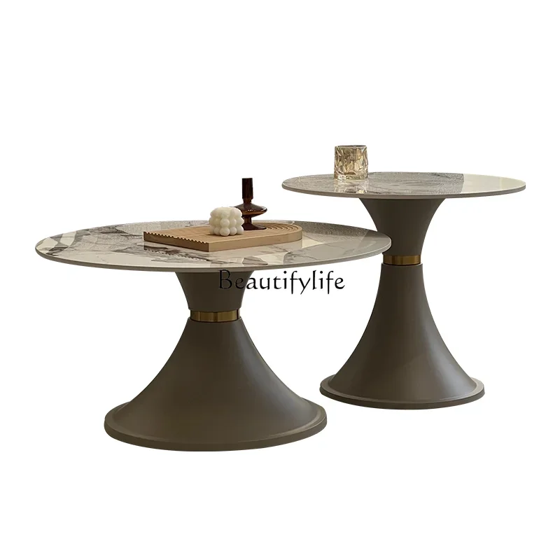 

yj9 Creative light luxury small apartment round rock slab coffee table combination Nordic simple side table