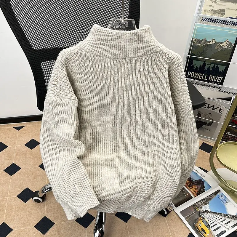 سترة شتوية محبوكة للرجال Jaet Thiened سترة كاجوال بياقة واقفة معطف تريكو صوفي دافئ مزخرف بسحاب... #2