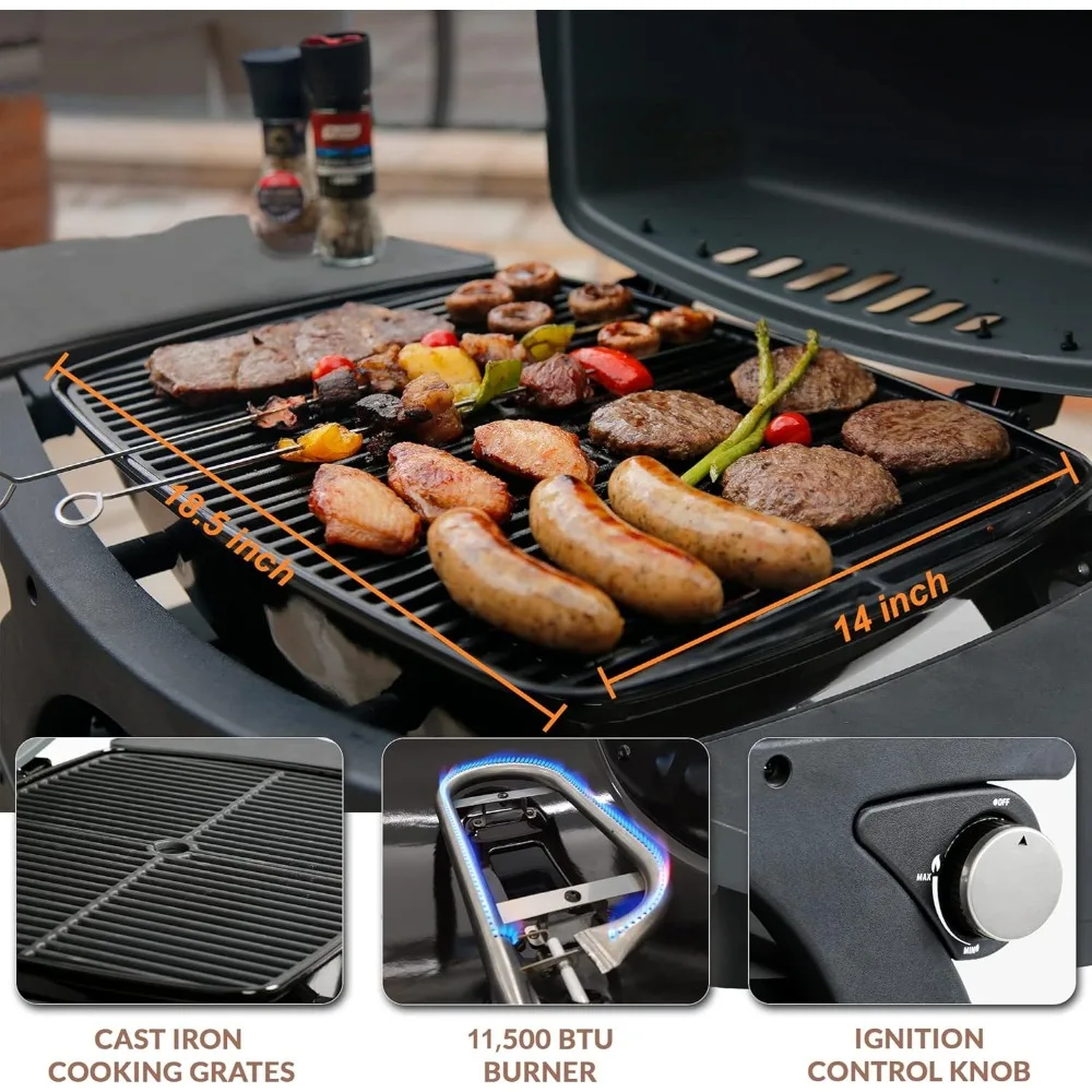 Grill gazowy propanowy, przenośny grill stołowy z wózkiem na patio, kemping, podróże