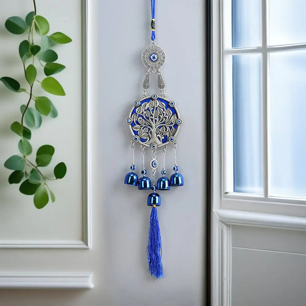 Blue-Eyed Tree of Life Bell Wind Chime Wall Decoration for Entryway, Windowsill, Terrace, Porch, Garden, Housewarming, Birthday Gift