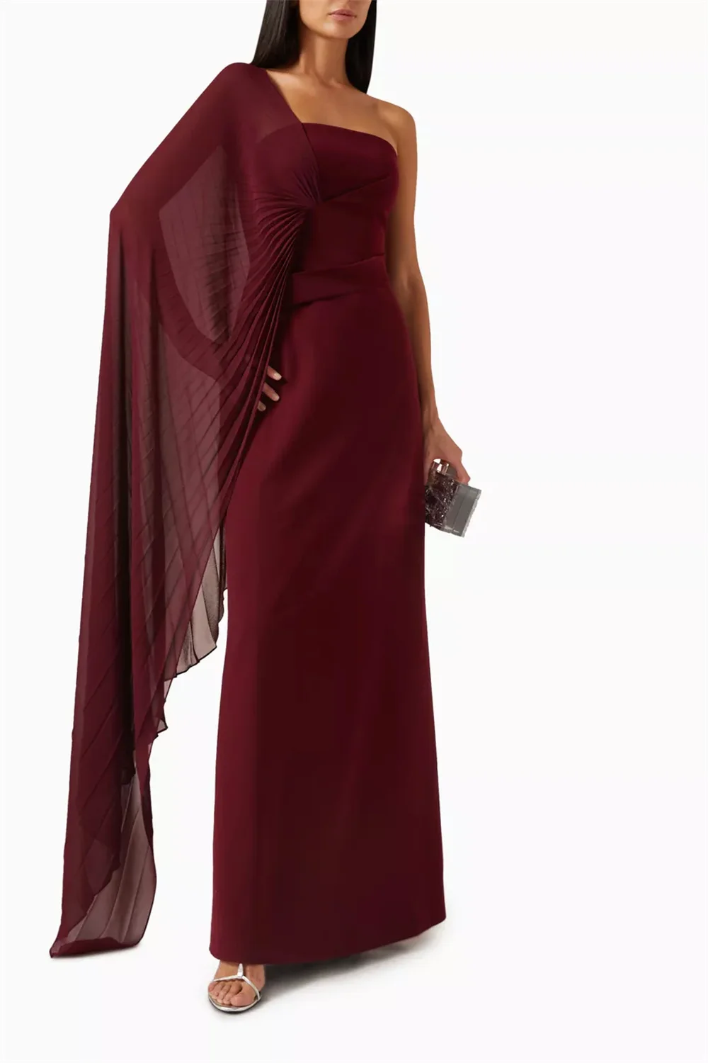 Contessa dubai personalizado claret vestido de baile sem alças com elegante chiffon plissado vestido de gala noche coluna formal vestido de noite