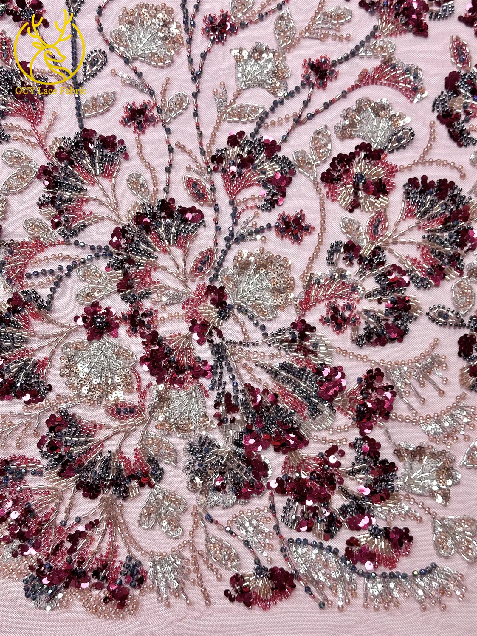 Luxuriöser afrikanischer schwerer Perlen-Spitzenstoff 2026, hochwertiger nigerianischer Tüll mit Pailletten, Spitzenstoff, Brautkleid, Haute Couture-Stoff – Detail 9