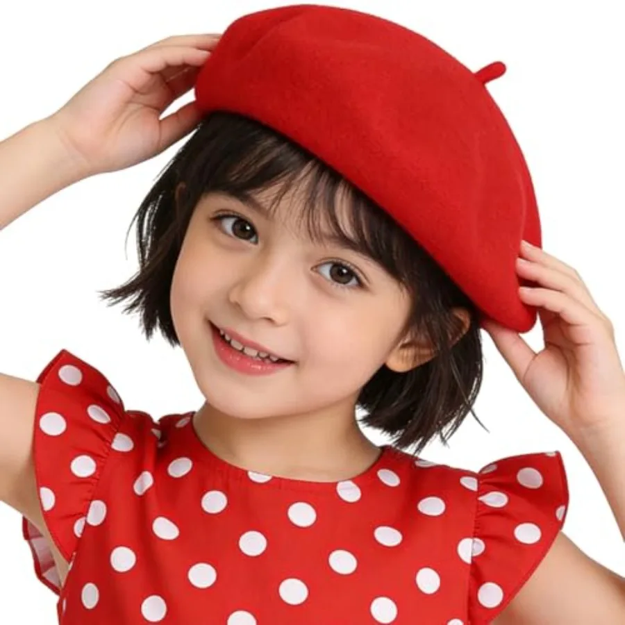 

Classic French Berets for Baby-Girls Solid Wool Blend Artist Beanie Cap Toddler Warm Painter Beret 20.5" fit for 2-6 Years