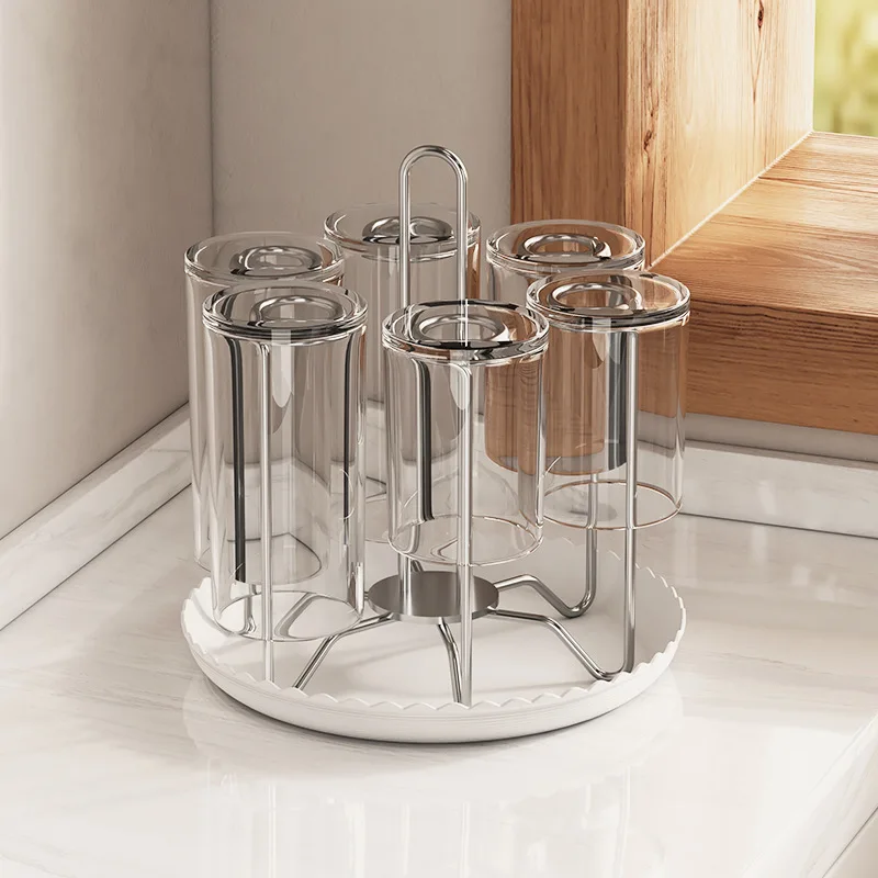 304 stainless steel Glass Cup Storage Rack with Drain Tray Kitchen Organizer Shelf Dish Towel Rack Kitchens Accessories