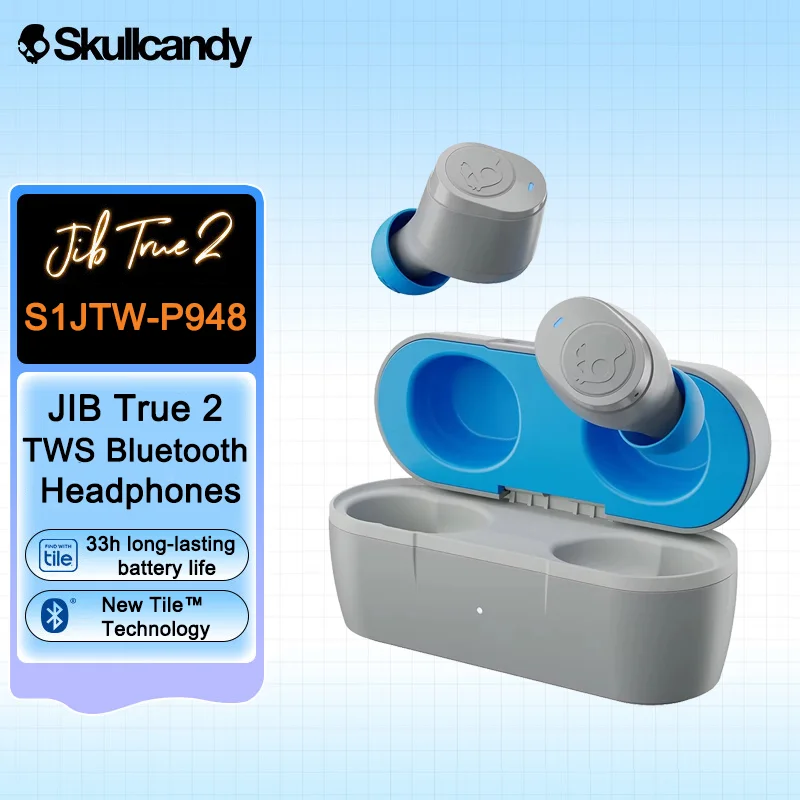 Original Skullcandy S1JTW-P948 Wireless Headphones IPX4 Waterproof Earphones Bluetooth 5.2 33 Hours Battery Built-in Tile™