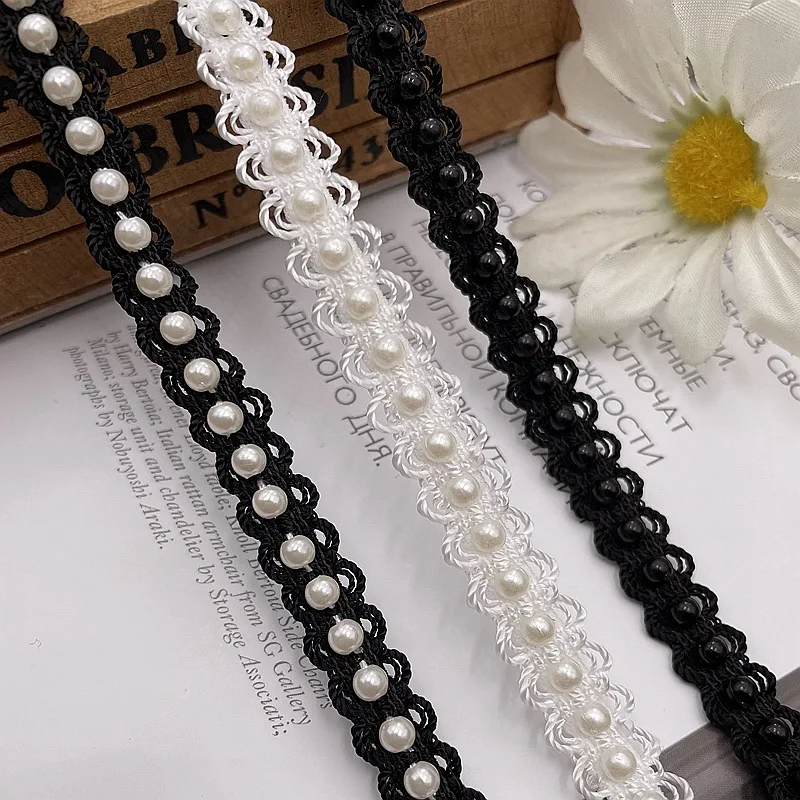 

Elastic Hand-sewn Beaded Pearl Lace 1CM Pearl Shoulder Strap Lace Clothing Accessory Lace Trim