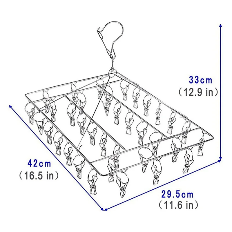 HHTL 3X Sock Drying Racks Laundry Drip Hanger Rectangle With 30Pcs Pegs Indoor Outdoor Clothesline Hanging