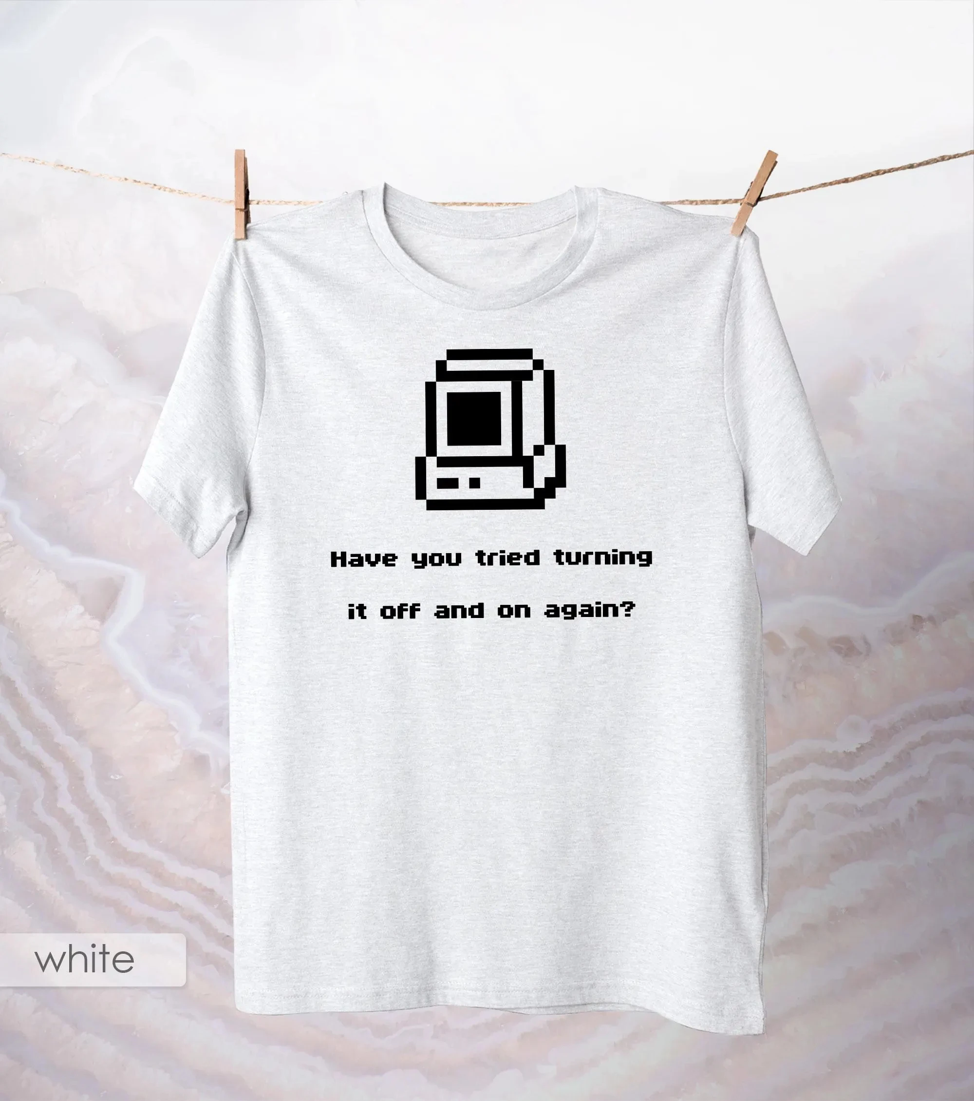 Have You Tried Turning It Off and On Again T-Shirt Retro Computer Shirt Nerdy Tee IT Joke Cotton Top Geek Pixel Art Apparel Top