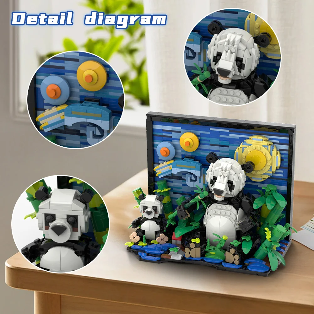 

MOC Van Gogh Panda Building Kit Animal Art Painting 3D Wall Art Home Decor Building Blocks Toy Adult Gift