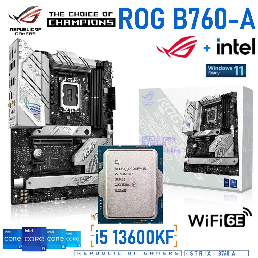 ASUS ROG STRIX B760-A GAMING WIFI DDR5 LGA 1700 PCIE 5.0 USB 3.2 GEN Motherboard Support Intel Core i5 13600KF Processors Suit