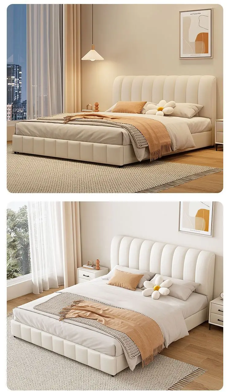 

Simple fabric bed 1.8m master bedroom ins wind light luxury solid wood bed 1