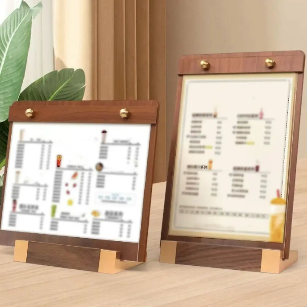 

A4/A5 Walnut Wood Menu Clipboard Non-slip Base Detachable Table Top Sign Display Shelf Horizontal/Vertical Table Sign Holder
