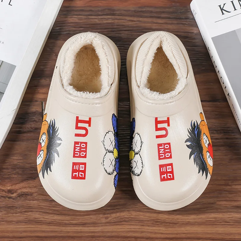 Cute Winter Warm Cotton Slipper Children Fashion Bear Waterproof Drop EVA Warm Shoes Kids Fluffy Plush Slippers