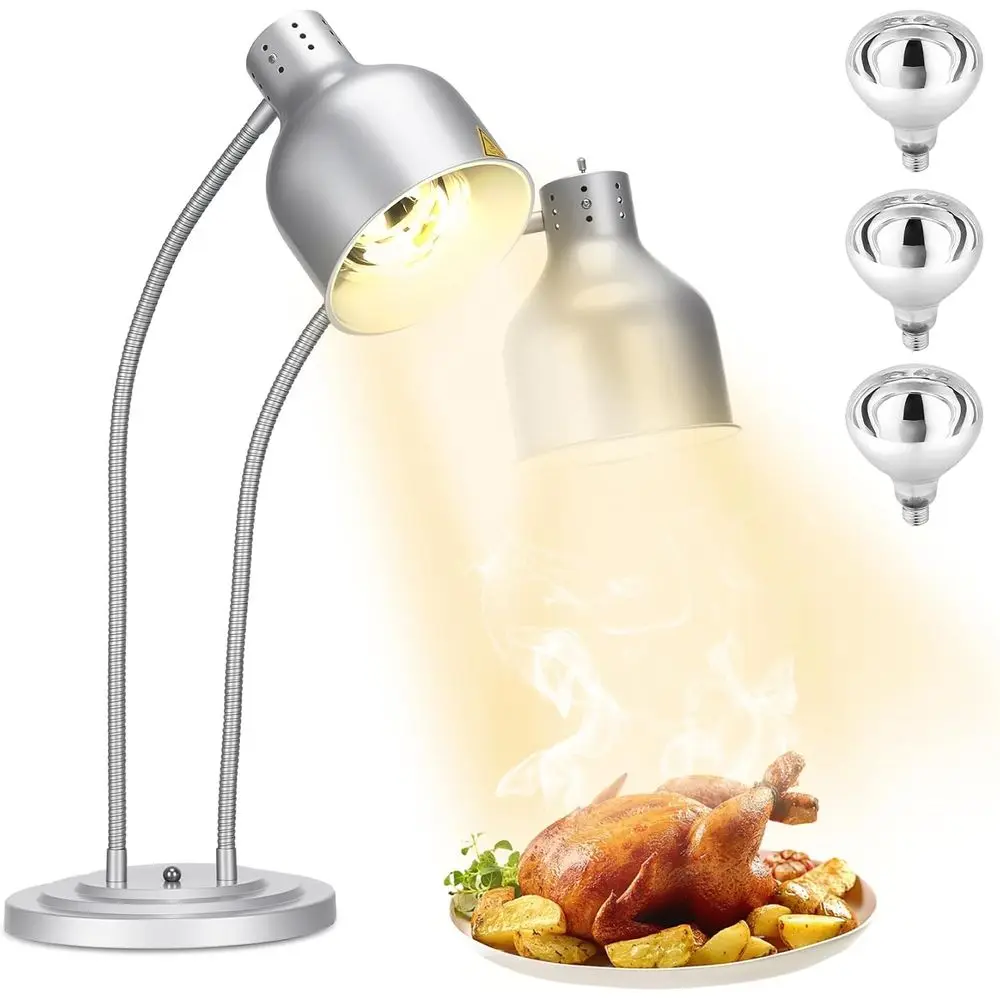 

Инфракрасная лампа для подогрева пищи, коммерческая, 500 Вт, двойная настольная лампа для подогрева пищи, с углом обзора 360° ° Регулируемые столы, подходящие для кафе и ресторанов, комплект для ресторана