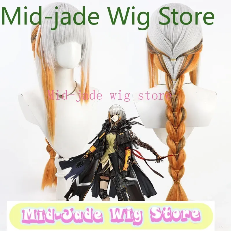 Mid-jade pruikwinkel Girl Frontline M16A1cos pruik zilver wit ingelegd oranje vet vlechtstijl