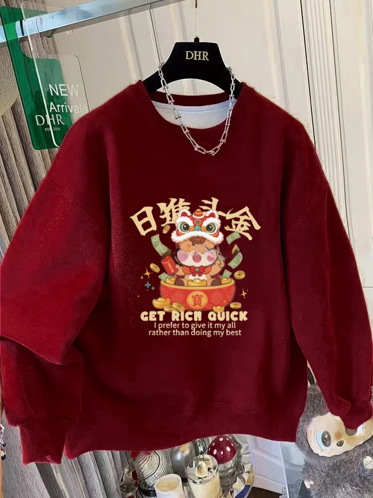 

Новинка 2026: Красная праздничная женская толстовка с круглым вырезом, на флисовой подкладке, утепленная, осенне-зимняя, с принтом, в корейском стиле