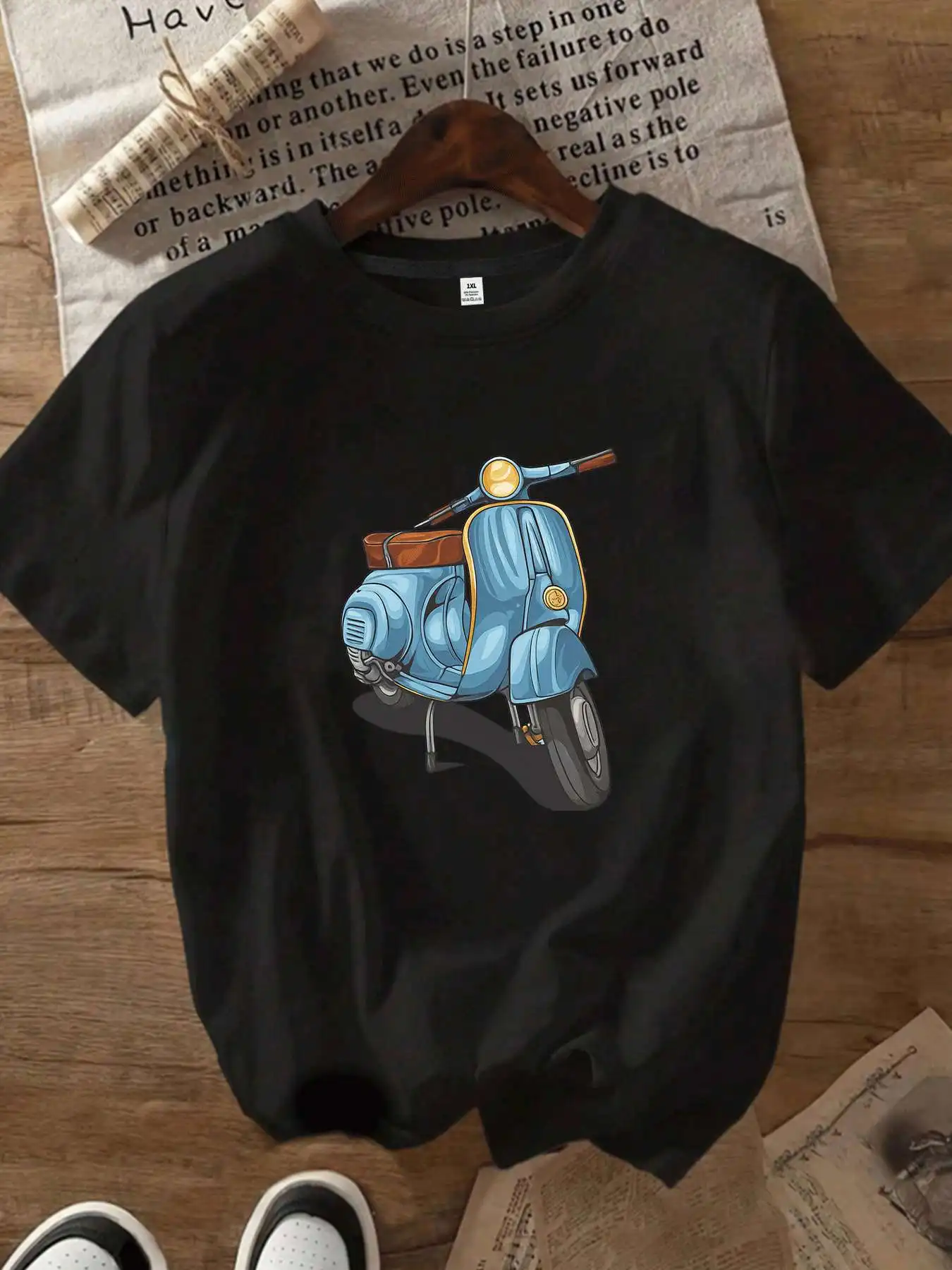 【WY121884】 تي شيرت نسائي مقاس كبير برقبة دائرية وأكمام قصيرة مع نصف كم مرن ومطبوعات عصرية #1