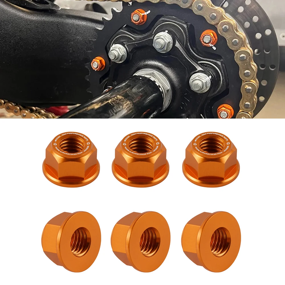 6PCS Sprocket Screw Nuts Set M8x1.25 For KTM 390 790 890 Duke Adventure 1290 Super Duke R/GT 690 SMC R 690 Enduro R RC390 RC8