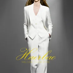 White Women's Suits (Jacket Vest Pants) Fashion 3 Pieces Set Overalls Lady Wedding Party Suit