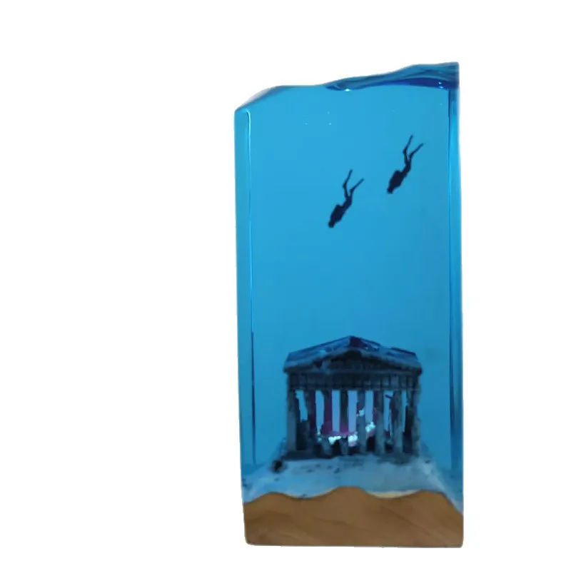 

Cave whale diver tabletop ornament marine art crafts solid wood resin lamp