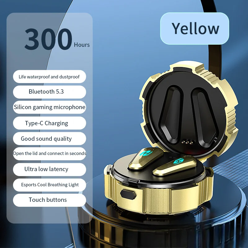 Game Earphone Cool Appearance Bluetooth 5.3 Low Latency Mech Style Cool Breathing Light Play Game Earphone Touch Control