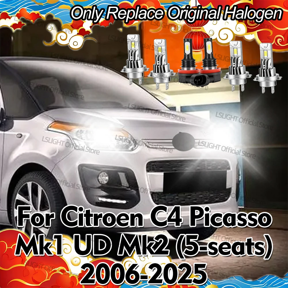 

2/6Pcs 6000K Fog Lamp Bulbs 12V High Low Beam 30000LM Front LED Headlights For Citroen C4 Picasso Mk1 UD Mk2 (5-seats) 2006-2025