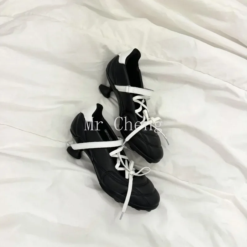 

Interstellar Series 2024 New Silver Lace-up Bow Sporty Ballet Women's Shoes Kitten Heel Fashion High Heels Mary Jane Shoes