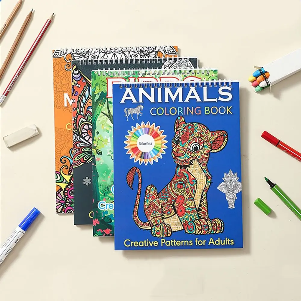 

Mandala/Birds/Butterfly/Animal Coloring Book Single Side Spiral Coloring Pattern for Adult Thicken Paper Removable