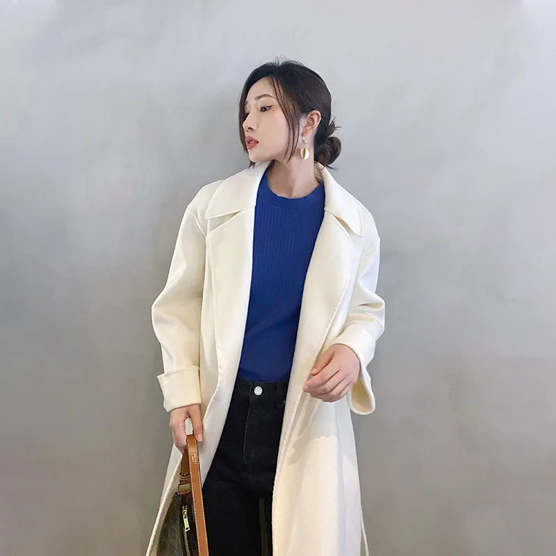 

high grade Double-sided cashmere coat Women's high-end new lace-up slimming wool coat warm coat female