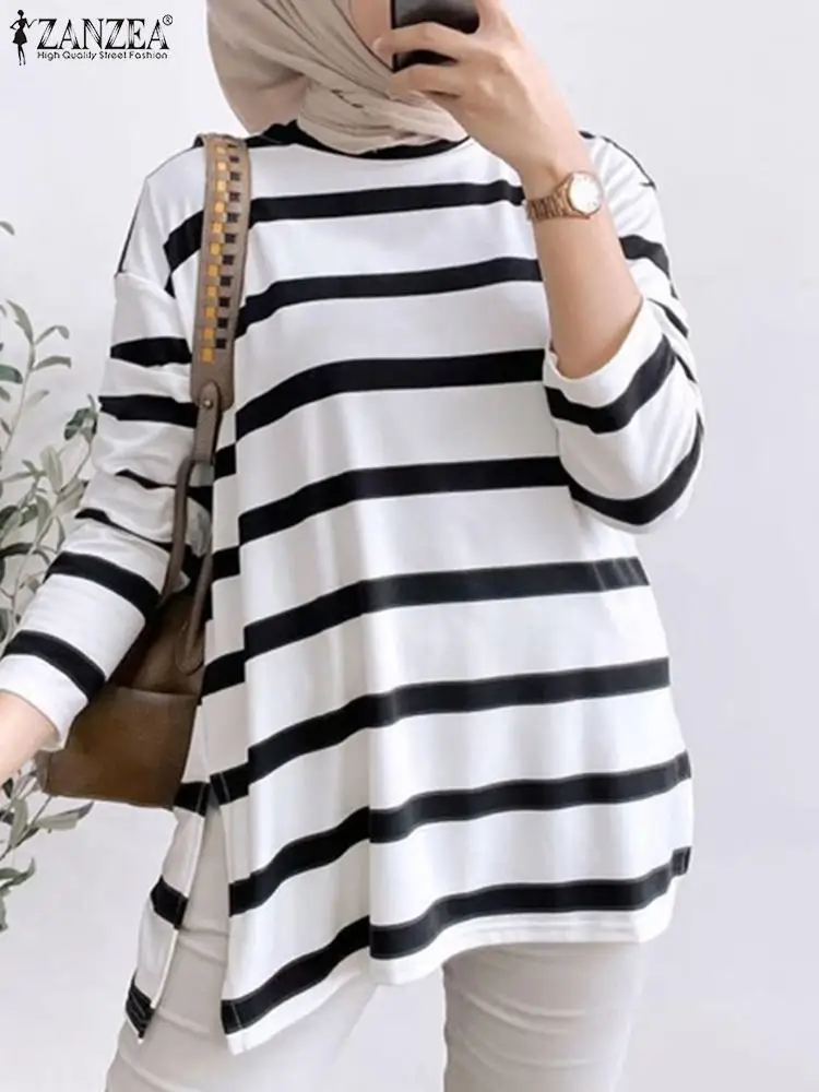 

2024 ZANZEA Fashion Long Sleeve Striped Blouse Women Spring Tops Loose Holiday Blusas Chemise Casual Muslim Ramadan Turkey Shirt