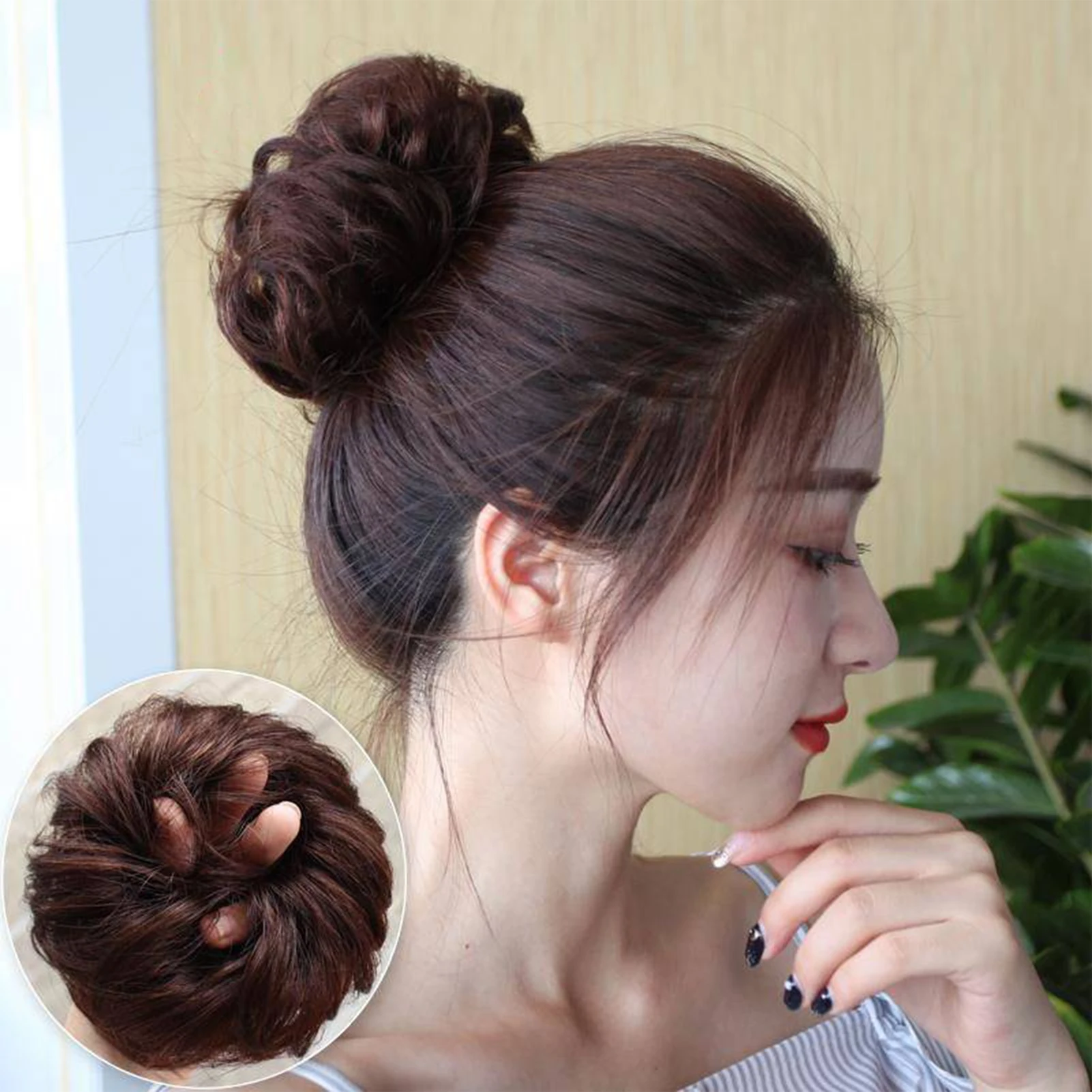 

Brown Black Dark Brown Synthetic Hair Bun Wrap Heat Resistant Fiber Adjustable Wig Cap For Women Party Daily Wear
