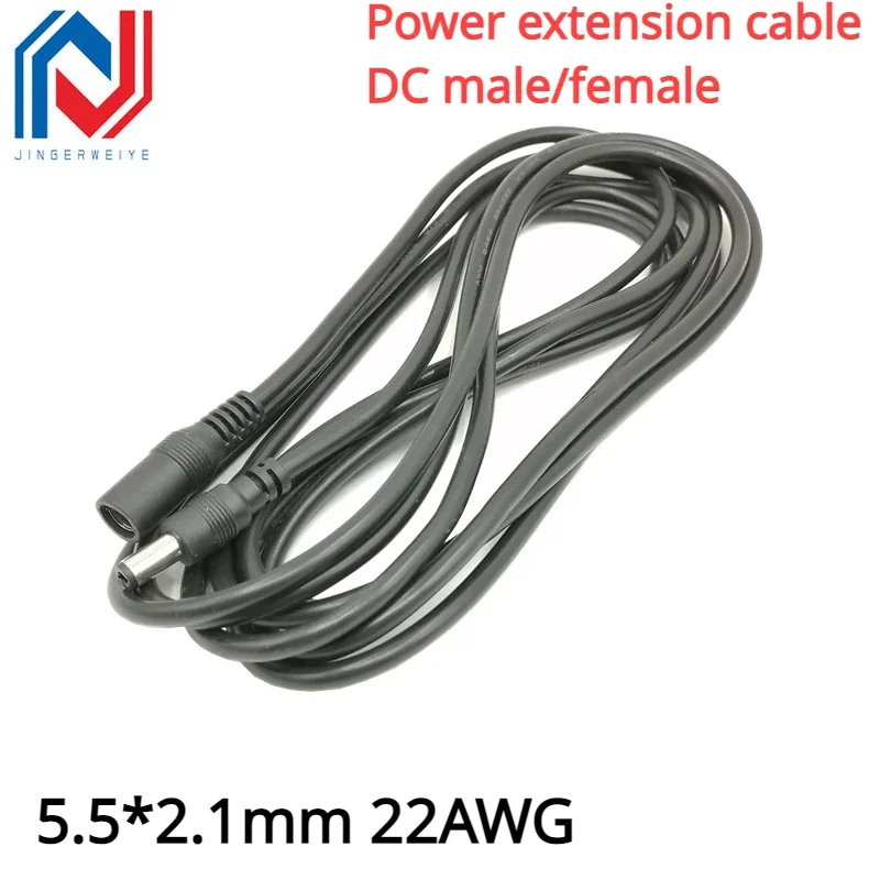 Cable de extensión de alimentación CC macho y hembra, 5,5x2,1mm, 22AWG, 1M, 2m