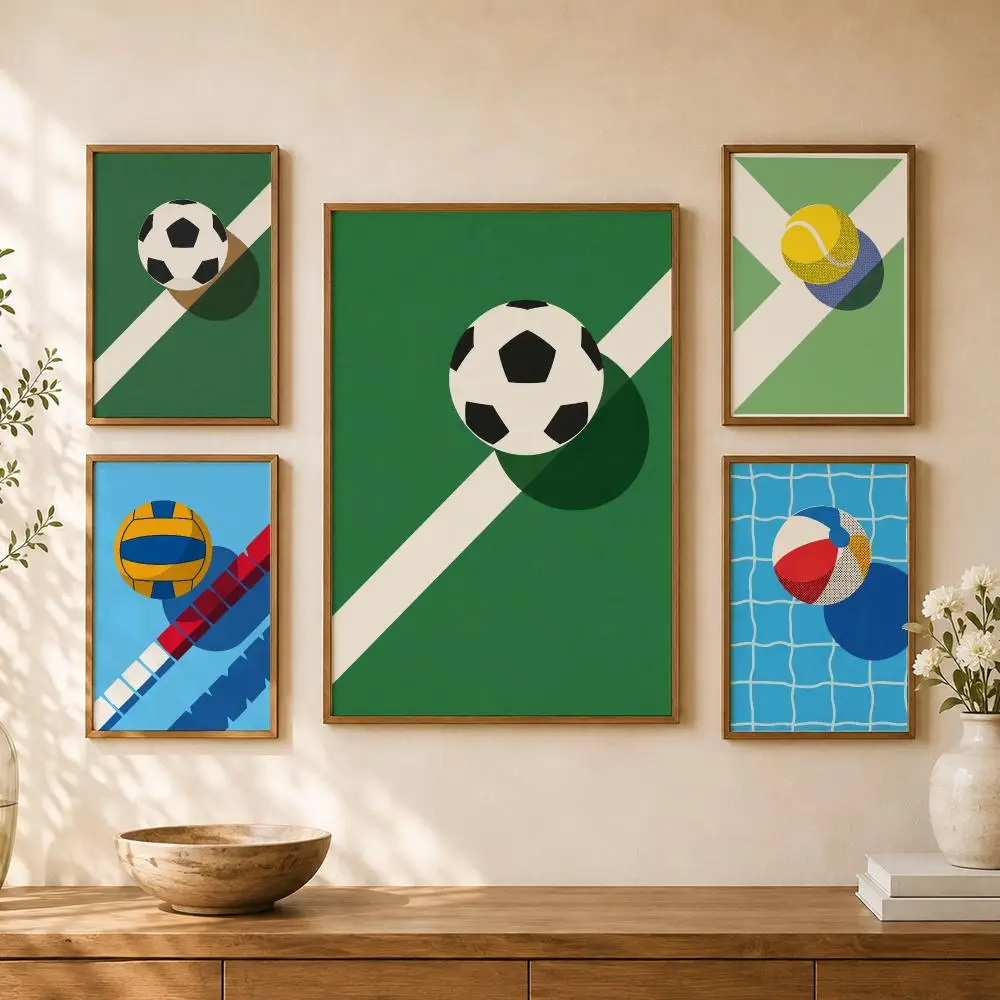 Sports Retro Balls Pop Graphic Vintage Poster PP Self Adhesive Home Garage Dorm Bar Wall Decor Aesthetic Retro Gift