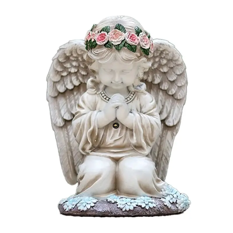 AS94-Solar Powered Garden Outdoor Statues Lights, Resin Angel Figurine For Patio, Balcony, Yard,Lawn Ornament Gift