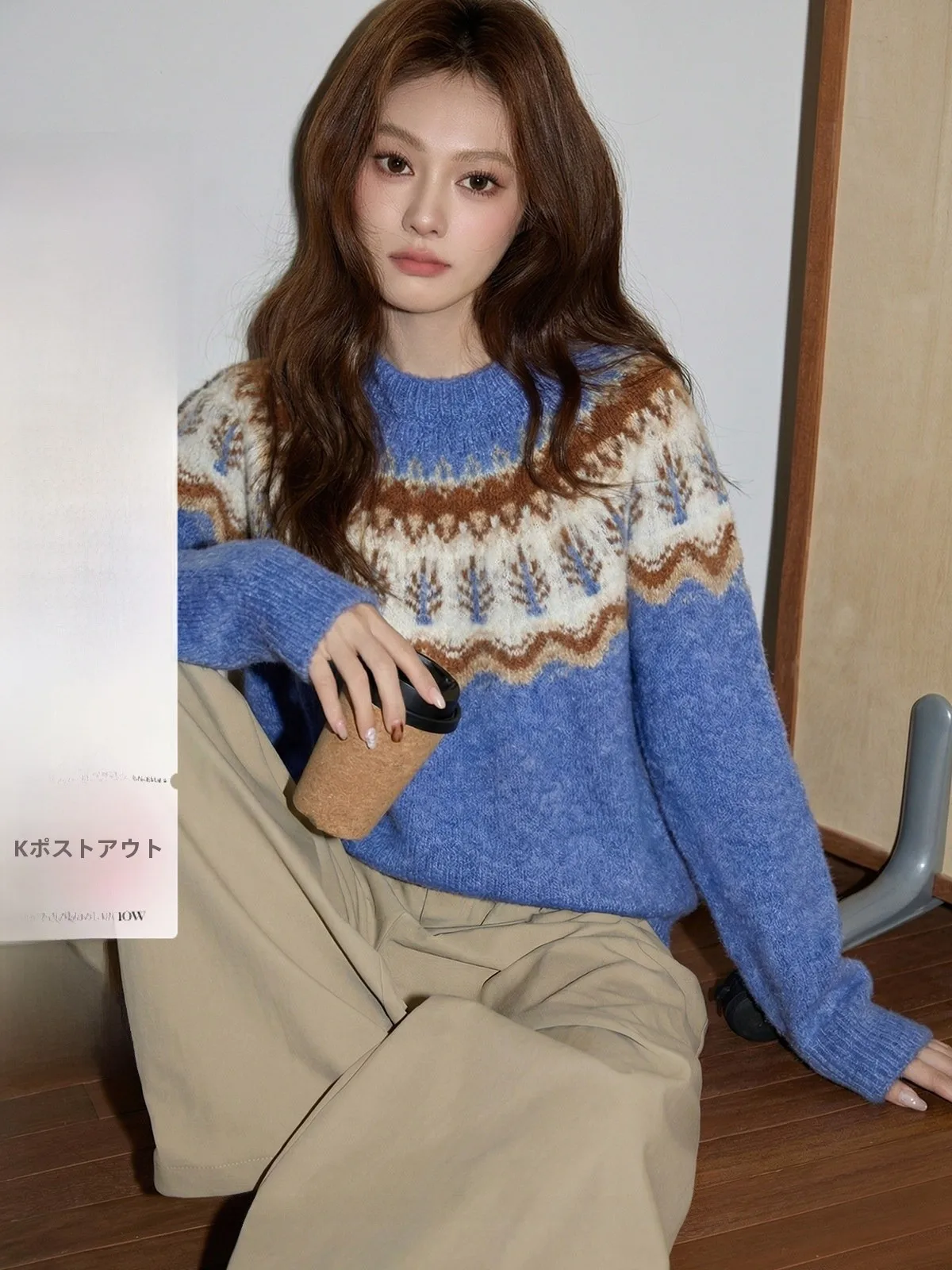 

Синий вязаный свитер, женский круглый пуловер Ne, зимняя внутренняя одежда, ленивый дизайн с резьбой, удобный крой, корейский топ