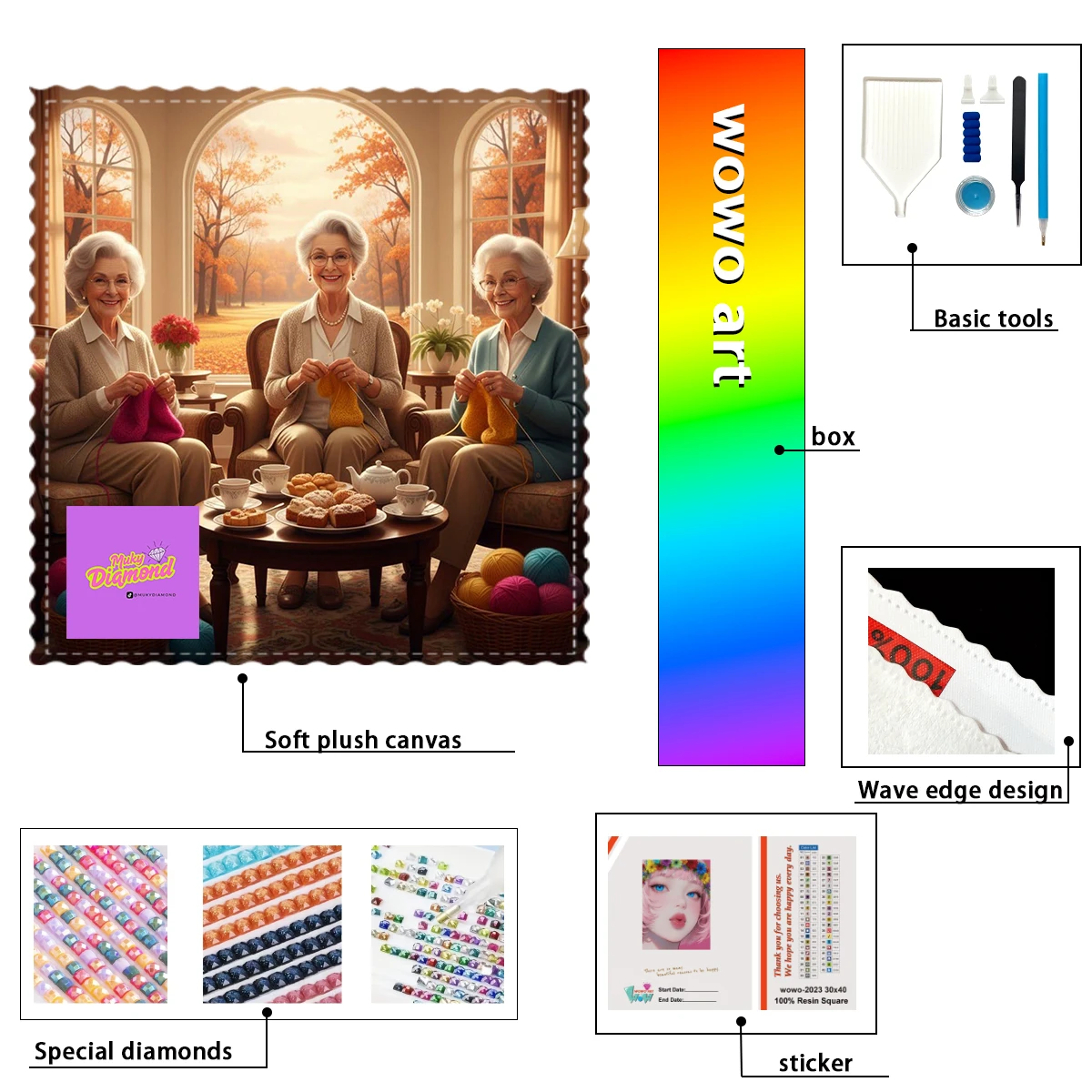 

【MUKY_ Diamond Art】Three ladies knitting sweaters Crystal AB Rhinestone FD Rhinestone Perfect Resin Diamond