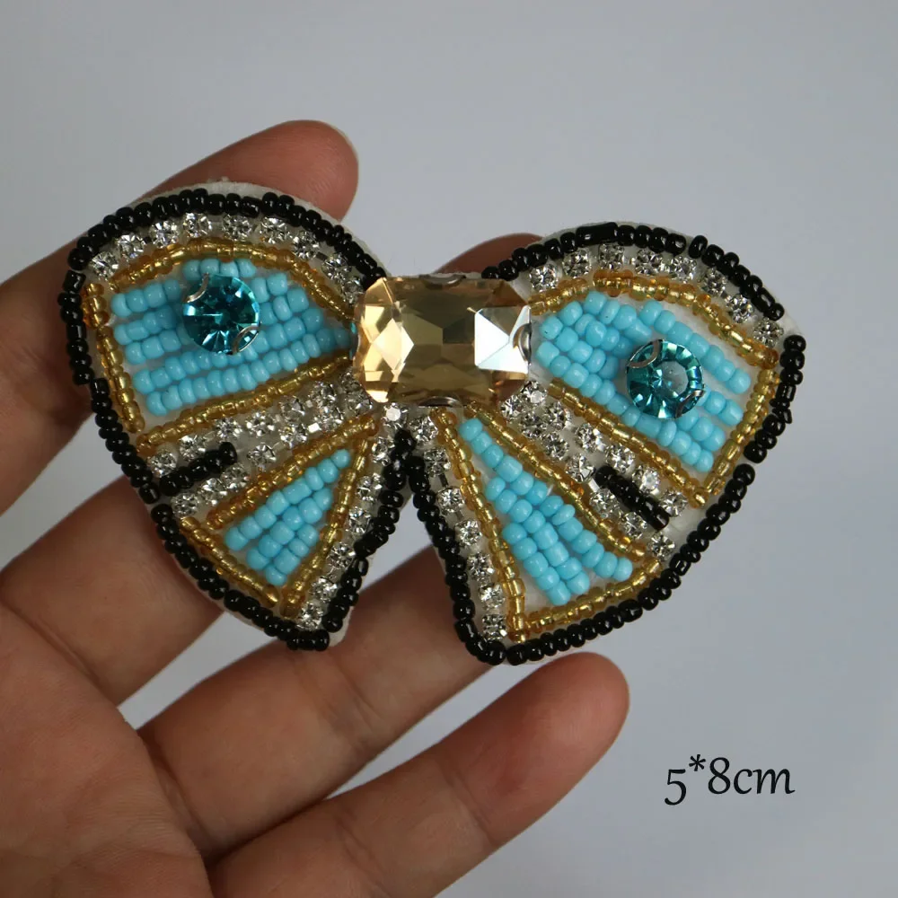

DIY sewing bowtie rhinestone beaded Patches for clothes Sew on sequin patch badge Applique embroidered parches bordados para