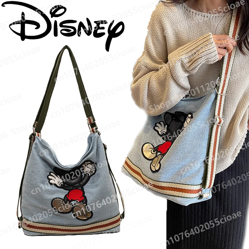 2024 New Disney Mickey Mouse Large-capacity Women\'s Canvas Denim Bag Student Fashion Commuter Shoulder Bag Girls Holiday Gift