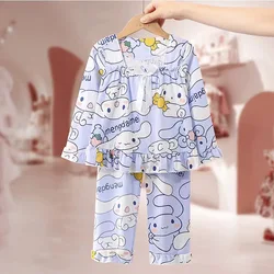 Sanrio Cartoon Pajama Sets Girls Suitable Soft Breathable Print Night Costume Gal Causal Jacquard Weave Housewear Autumn Winter