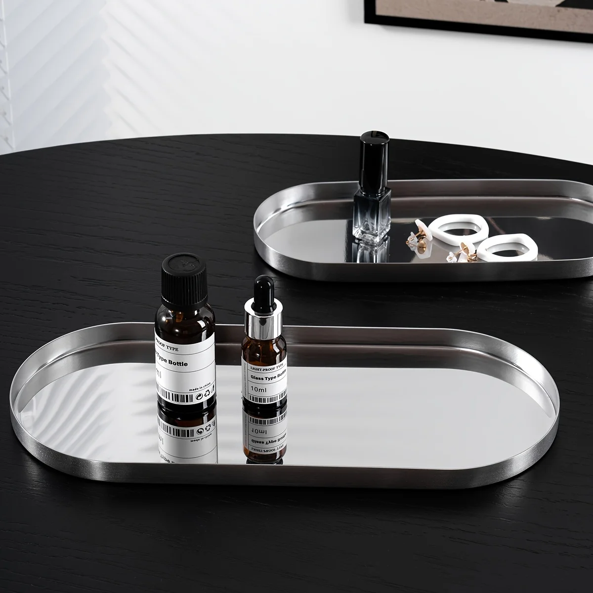 

Storage tray Oval silver home versatile mirror light storage tray decorative storage tray porch jewelry plate cosmetics